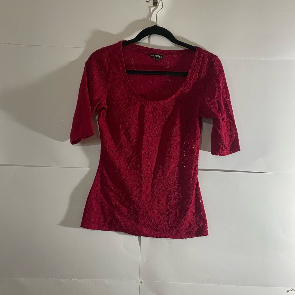 Women’s Short Sleeve Red Floral Lace Feminine Classic Work Office , Size Small - Picture 3 of 6